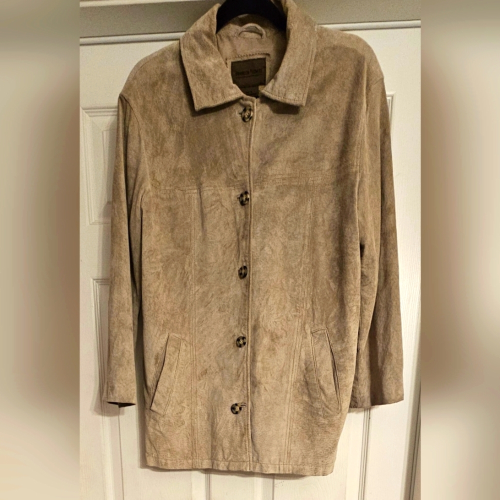 BRANDON THOMAS Women's 100% Suede Leather Tan Jacket Sz SMALL Vintage Pre-Owned